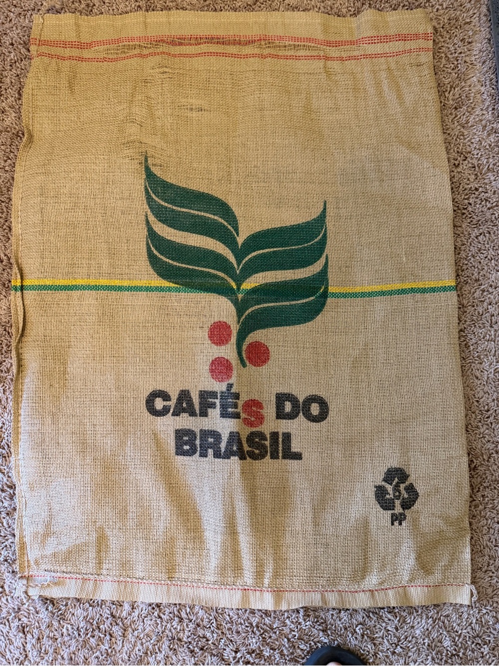 Cafés do Brasil Burlap Coffee Beans Bag – Natural with Green & Red Print